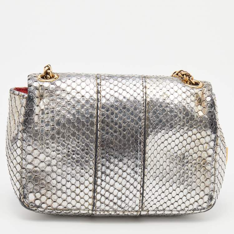 Pre Owned Christian Louboutin Silver Python Mini Sweet Charity Crossbody Bag