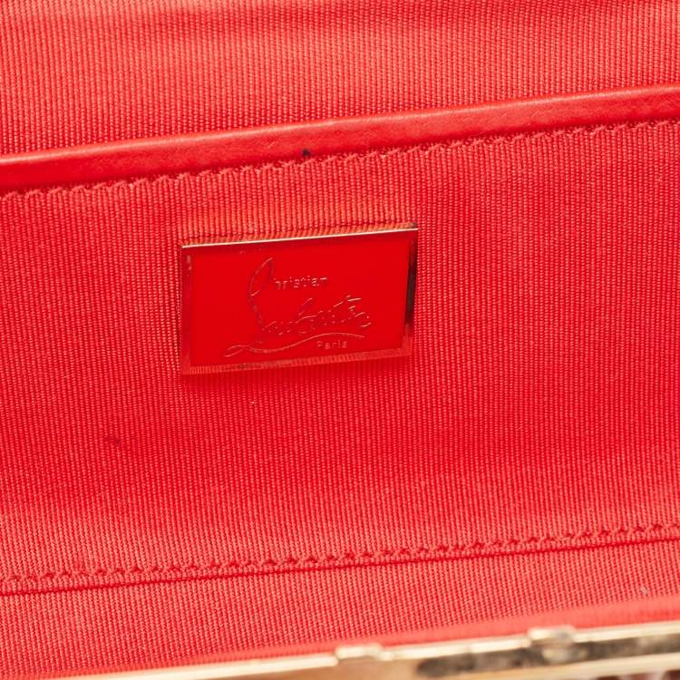 Pre Owned Christian Louboutin Beige Patent Leather Spiked Frame Clutch