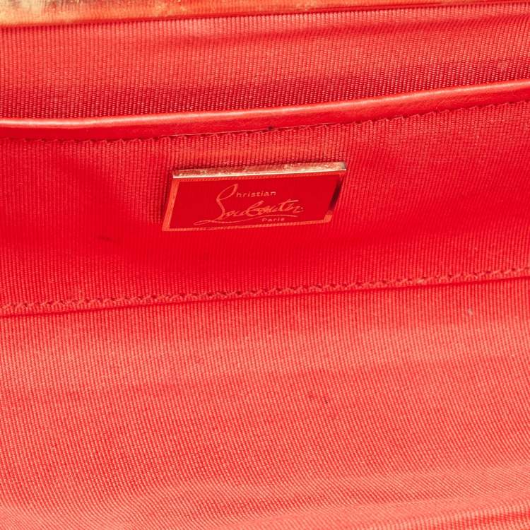 Pre Owned Christian Louboutin Beige Patent Leather Spiked Frame Clutch