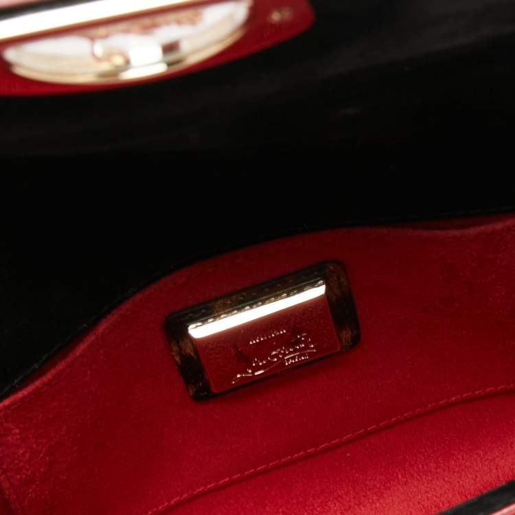 مملوكة مسبقًا Christian Louboutin Black/Red Leopard Print Patent Leather Vero Dodat Chain Clutch