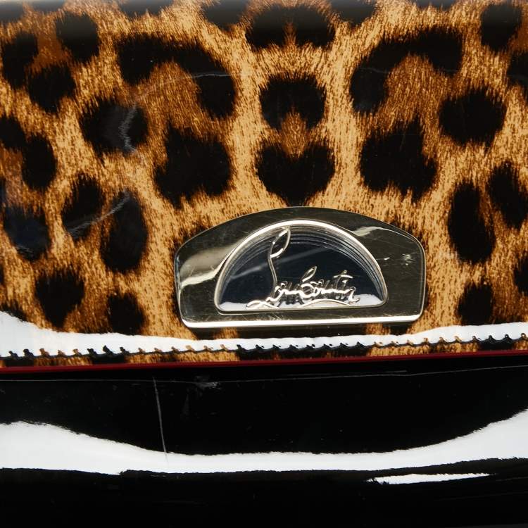 مملوكة مسبقًا Christian Louboutin Black/Red Leopard Print Patent Leather Vero Dodat Chain Clutch