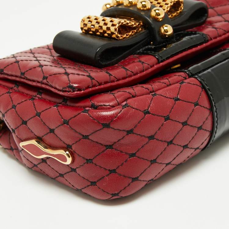 مملوكة مسبقًا Christian Louboutin Red/Black Matelasse Leather Sweet Charity Shoulder Bag
