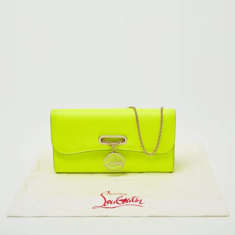 Pre Owned Christian Louboutin Neon Green Matte Leather Riviera Chain Clutch
