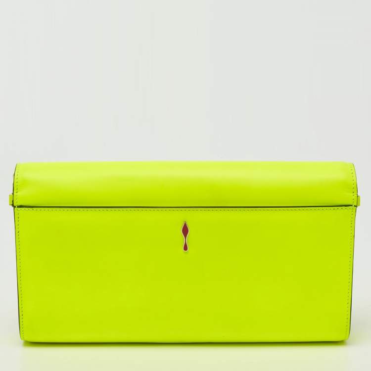 Pre Owned Christian Louboutin Neon Green Matte Leather Riviera Chain Clutch