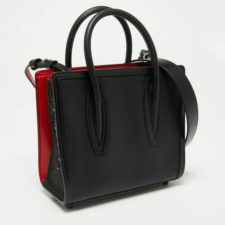 Pre Owned Christian Louboutin Black/Red Leather Mini Paloma Tote