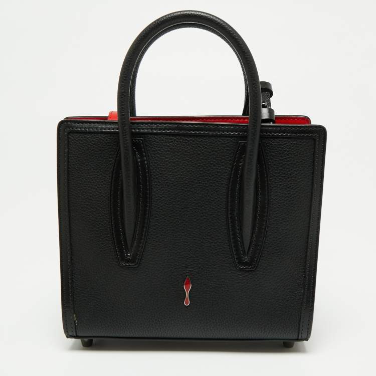 Pre Owned Christian Louboutin Black/Red Leather Mini Paloma Tote