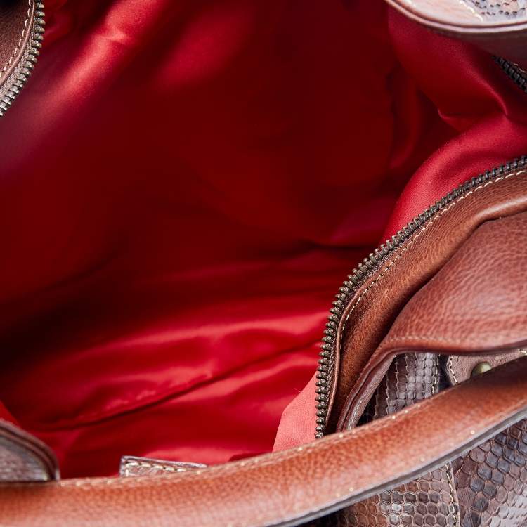 Pre Owned Christian Louboutin Brown Python And Leather Hobo