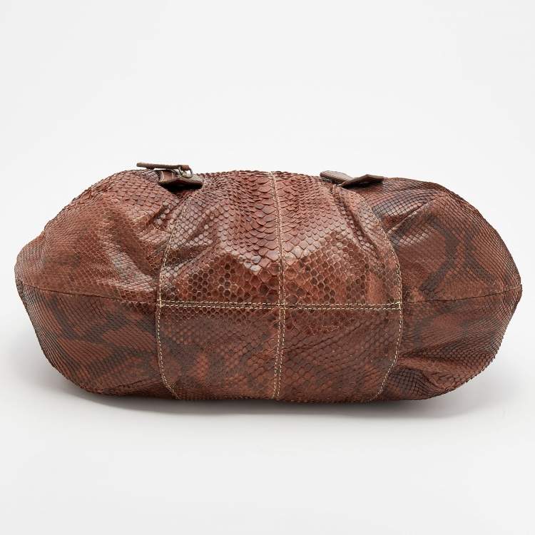 Pre Owned Christian Louboutin Brown Python And Leather Hobo