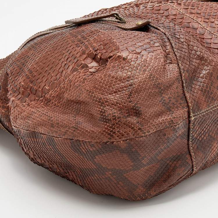 Pre Owned Christian Louboutin Brown Python And Leather Hobo