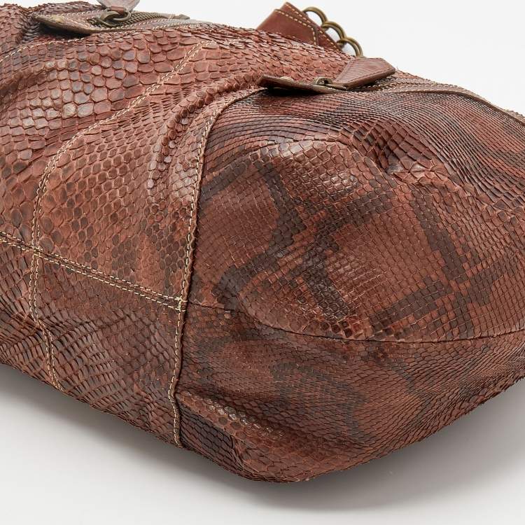 Pre Owned Christian Louboutin Brown Python And Leather Hobo