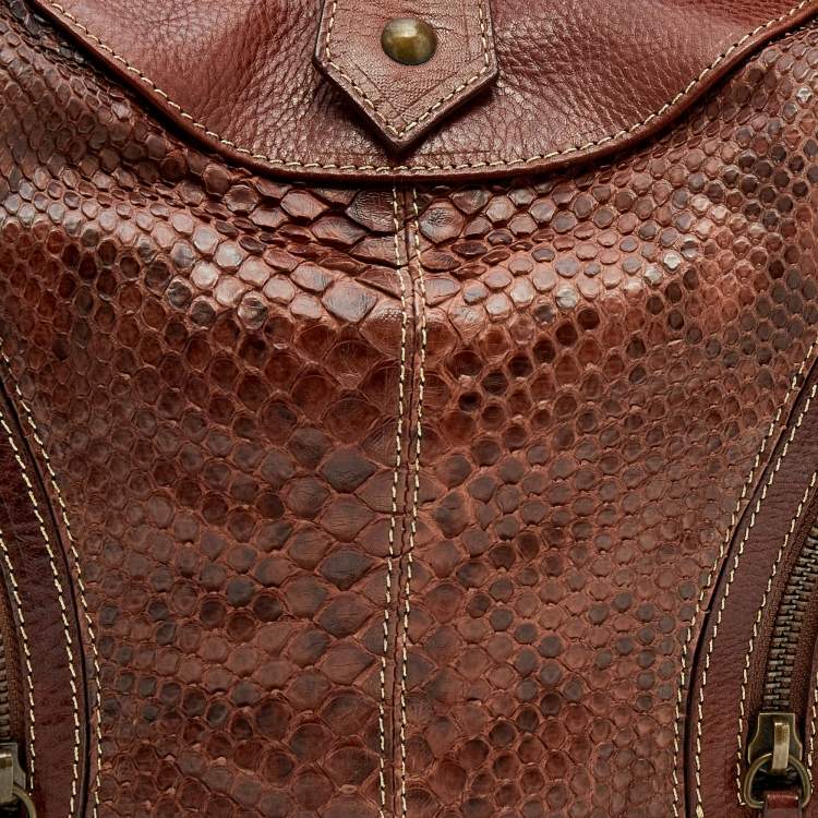 Pre Owned Christian Louboutin Brown Python And Leather Hobo
