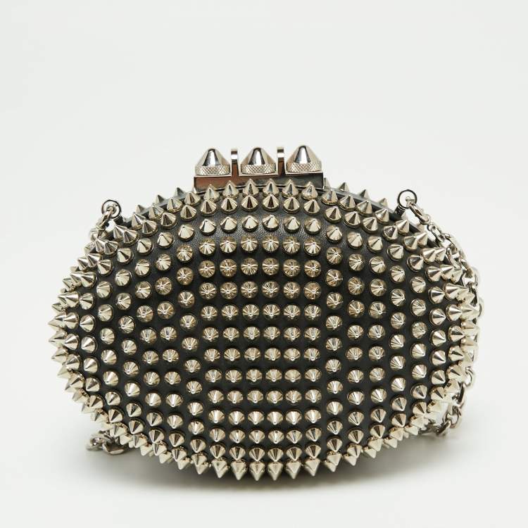 Pre Owned Christian Louboutin Black Leather Spike Mina Chain Clutch