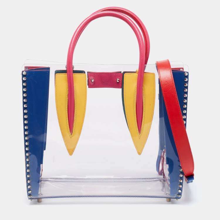 Pre Owned Christian Louboutin Multicolor/Clear PVC and Leather Medium Paloma Tote