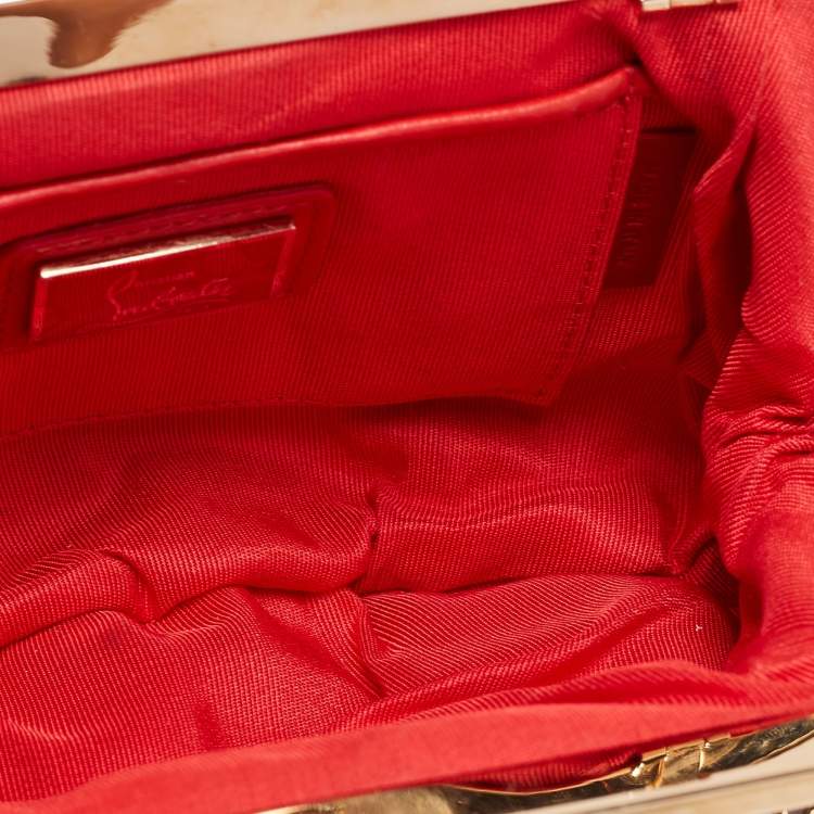 Pre Owned Christian Louboutin Black/Beige Lace and Satin Loubi Lula Chain Clutch