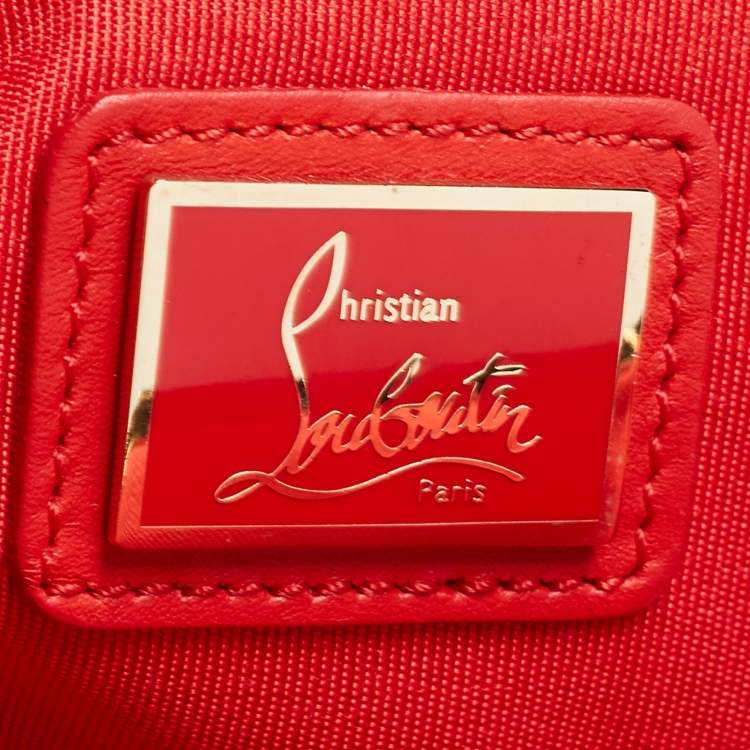 Pre Owned Christian Louboutin Black/Beige Lace and Satin Loubi Lula Chain Clutch
