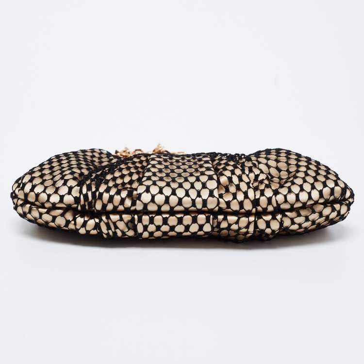 Pre Owned Christian Louboutin Black/Beige Lace and Satin Loubi Lula Chain Clutch