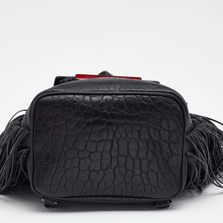 Pre Owned Christian Louboutin Black Pebbled Leather Fringe Lucky L Backpack