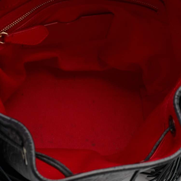 Pre Owned Christian Louboutin Black Pebbled Leather Fringe Lucky L Backpack