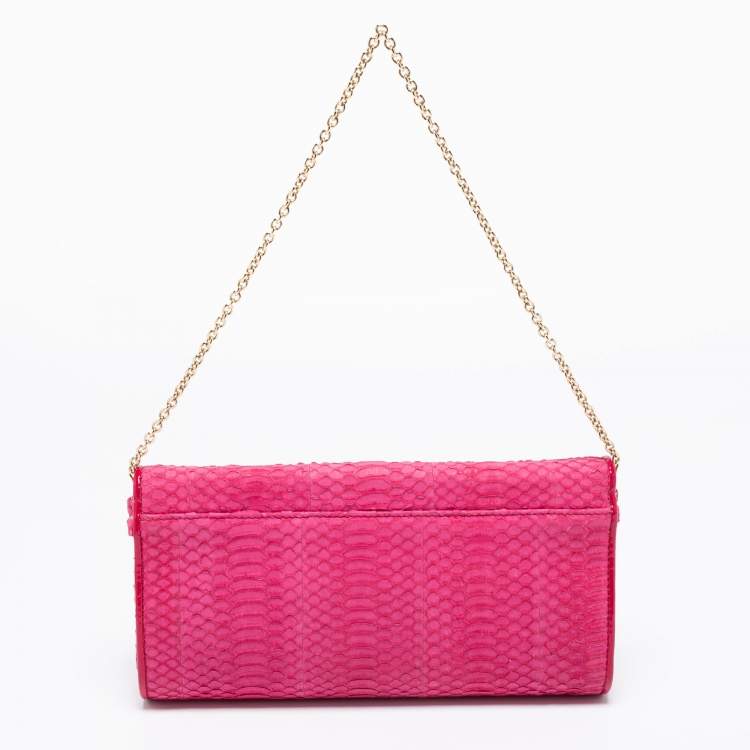 Pre Owned Christian Louboutin Grenadine Snakeskin and Patent Leather Riviera Chain Clutch