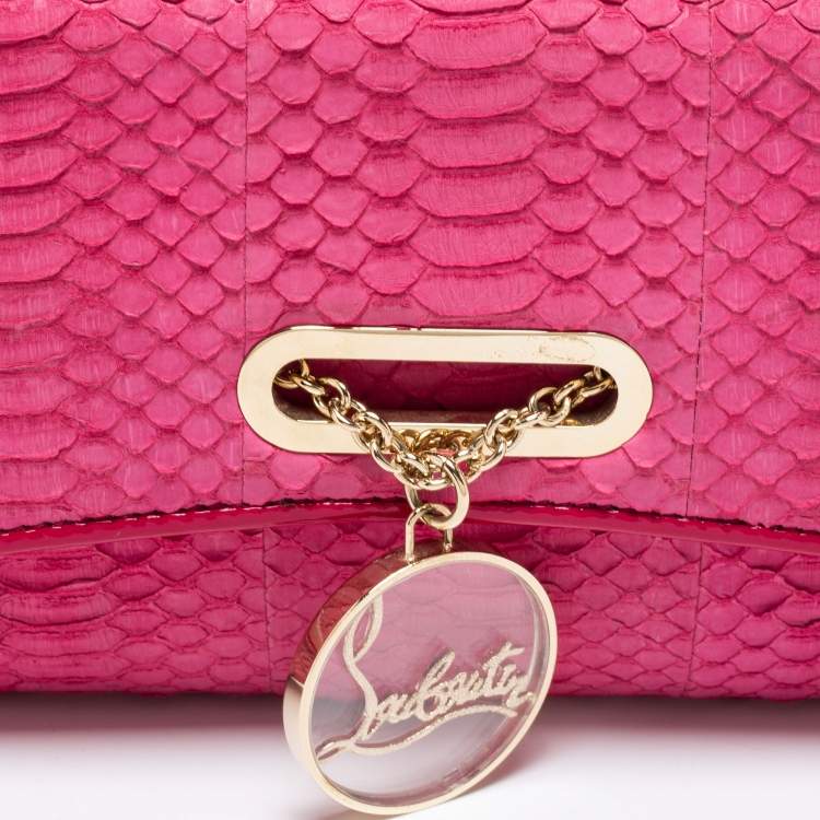 Pre Owned Christian Louboutin Grenadine Snakeskin and Patent Leather Riviera Chain Clutch