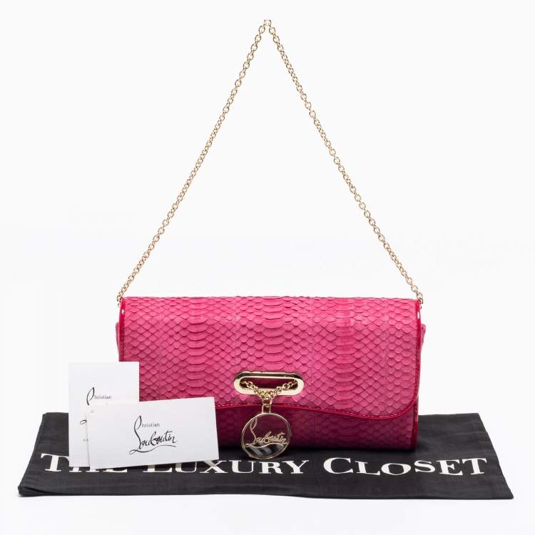 Pre Owned Christian Louboutin Grenadine Snakeskin and Patent Leather Riviera Chain Clutch