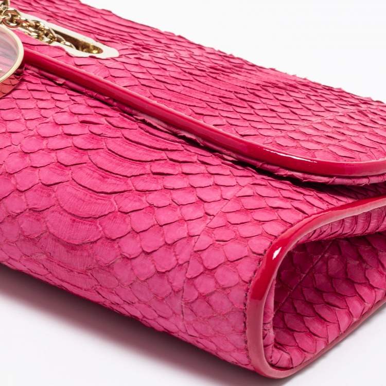 Pre Owned Christian Louboutin Grenadine Snakeskin and Patent Leather Riviera Chain Clutch