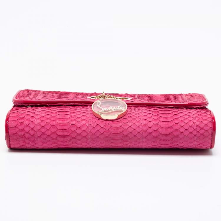 Pre Owned Christian Louboutin Grenadine Snakeskin and Patent Leather Riviera Chain Clutch