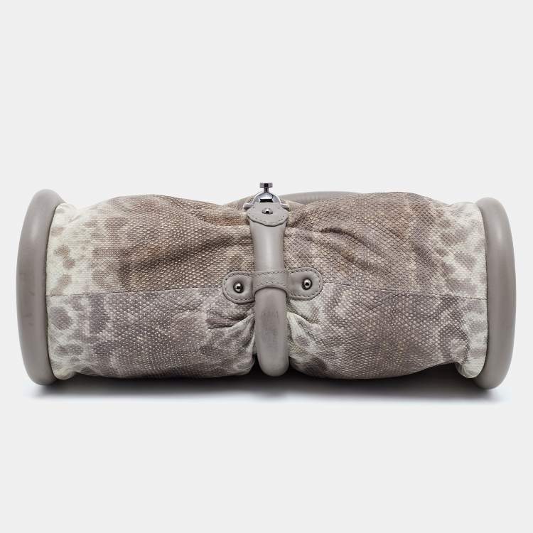 Pre Owned Christian Louboutin Grey Karung and Leather Top Handle Bag