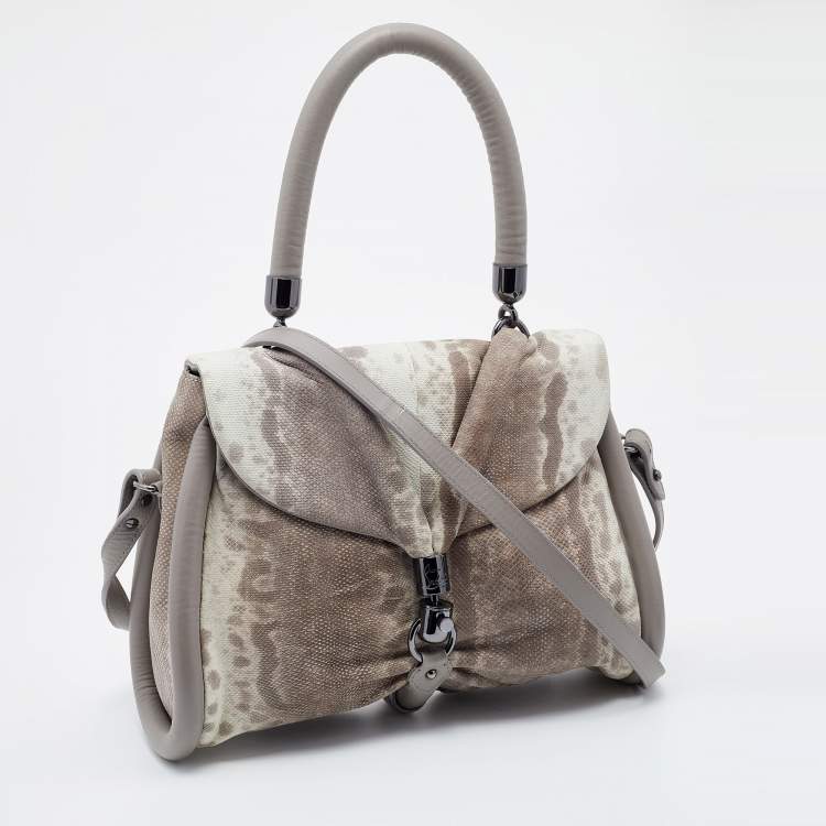 Pre Owned Christian Louboutin Grey Karung and Leather Top Handle Bag