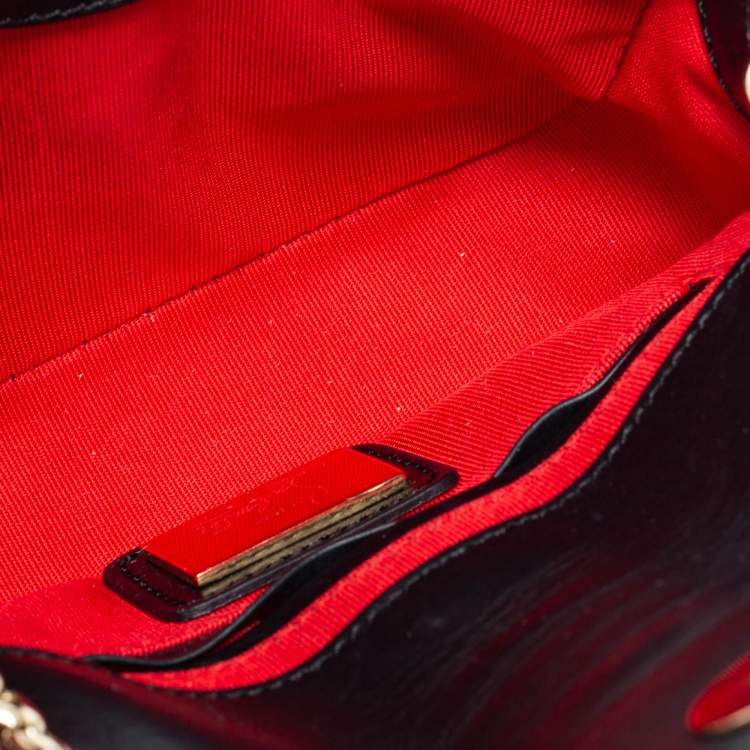 Pre Owned Christian Louboutin Gold/Black Velvet And Leather Sweet Charity Shoulder Bag