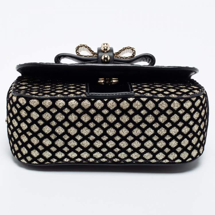 Pre Owned Christian Louboutin Gold/Black Velvet And Leather Sweet Charity Shoulder Bag