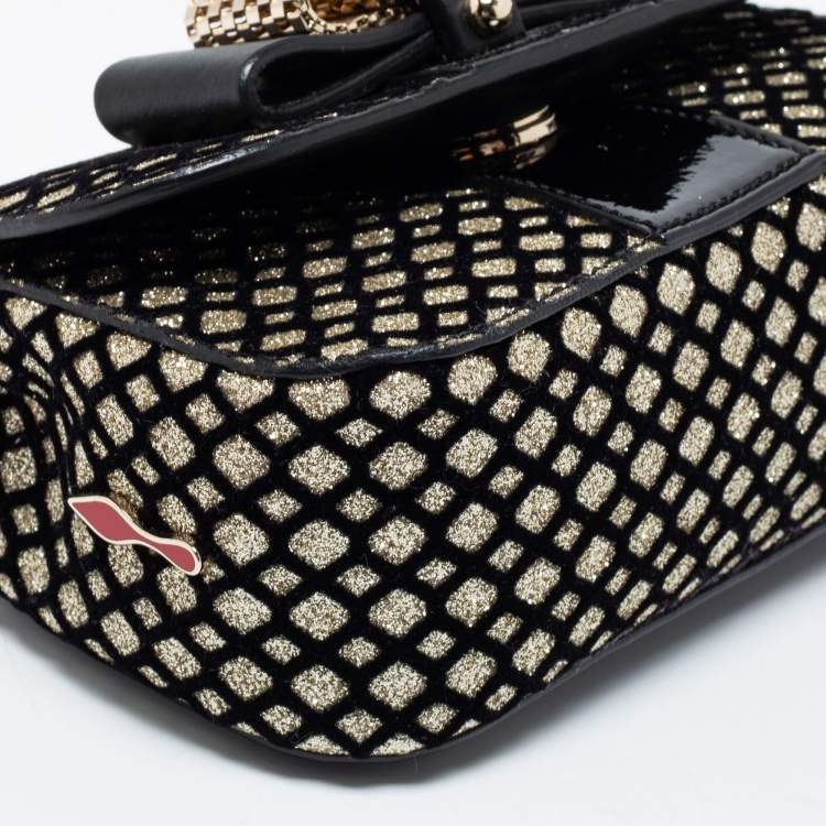 Pre Owned Christian Louboutin Gold/Black Velvet And Leather Sweet Charity Shoulder Bag