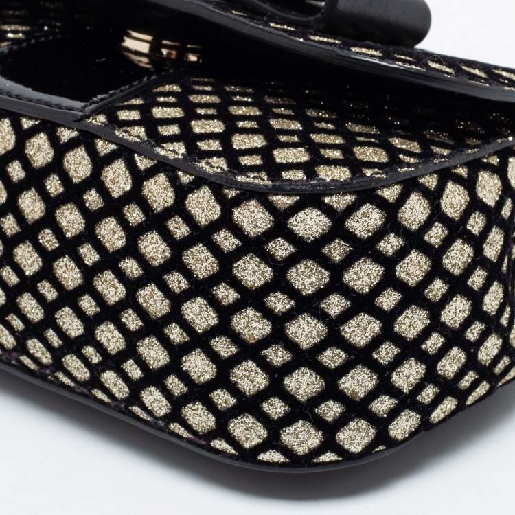 Pre Owned Christian Louboutin Gold/Black Velvet And Leather Sweet Charity Shoulder Bag