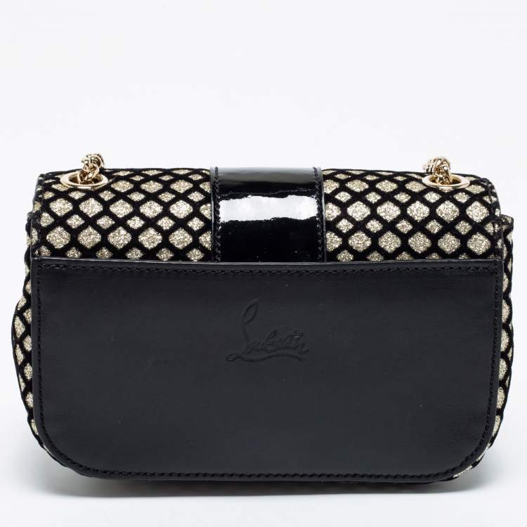 Pre Owned Christian Louboutin Gold/Black Velvet And Leather Sweet Charity Shoulder Bag