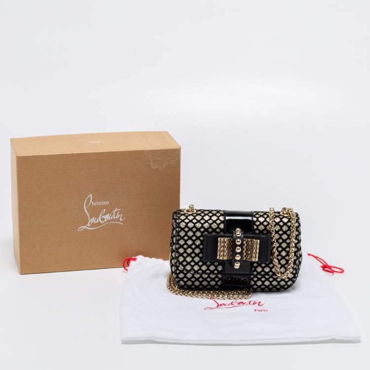 Pre Owned Christian Louboutin Gold/Black Velvet And Leather Sweet Charity Shoulder Bag