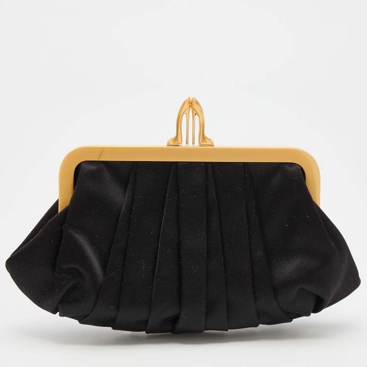Pre Owned Christian Louboutin Black Satin Loubinight Frame Clutch