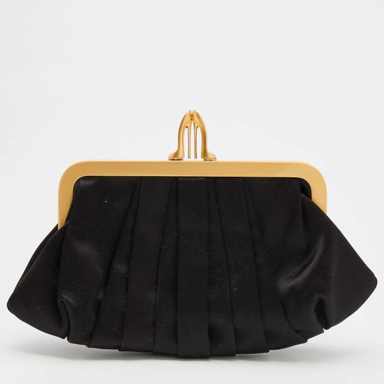 Pre Owned Christian Louboutin Black Satin Loubinight Frame Clutch