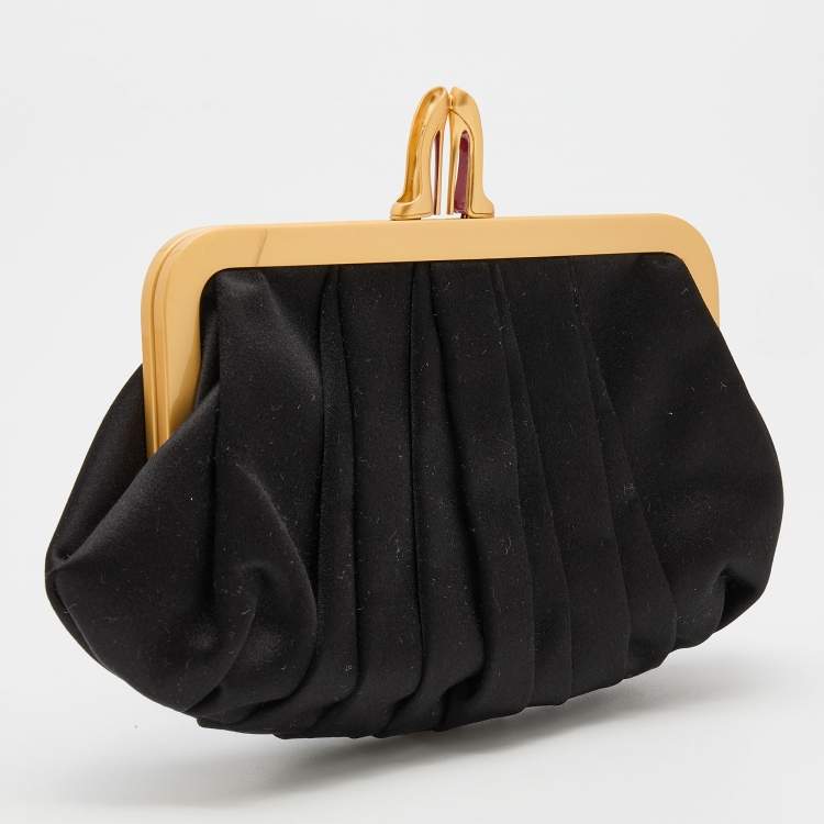 Pre Owned Christian Louboutin Black Satin Loubinight Frame Clutch