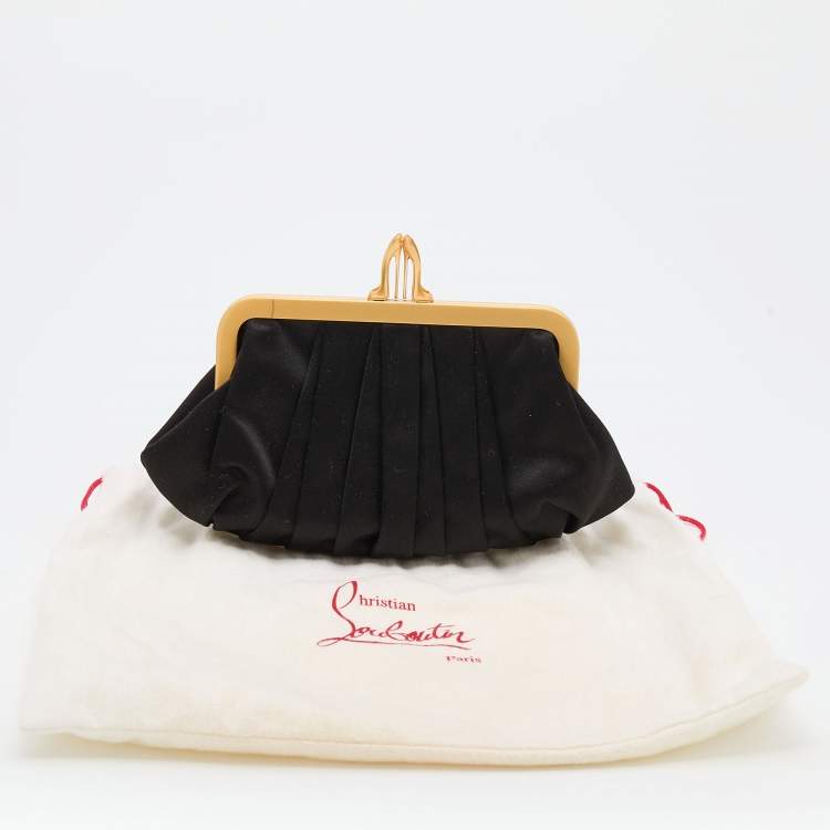 Pre Owned Christian Louboutin Black Satin Loubinight Frame Clutch