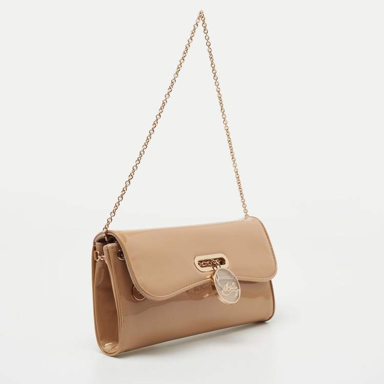 Pre Owned Christian Louboutin Beige Patent Leather Riviera Clutch