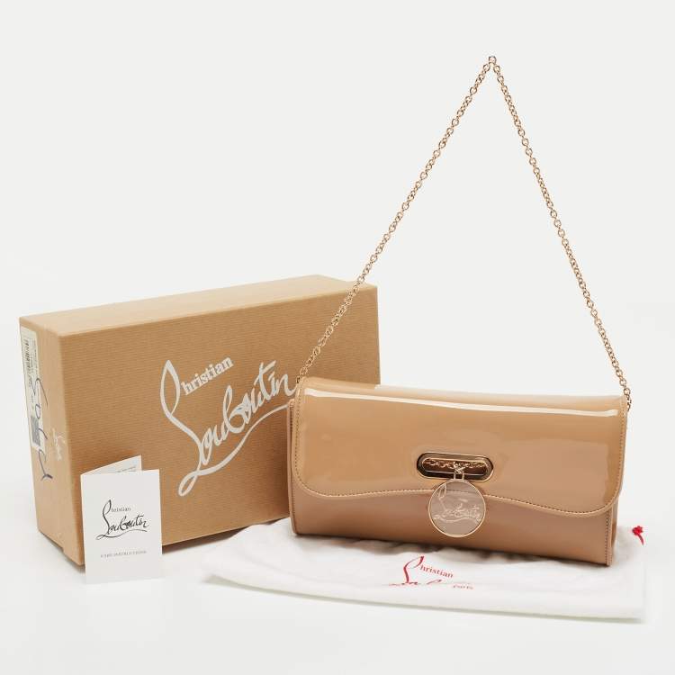 Pre Owned Christian Louboutin Beige Patent Leather Riviera Clutch