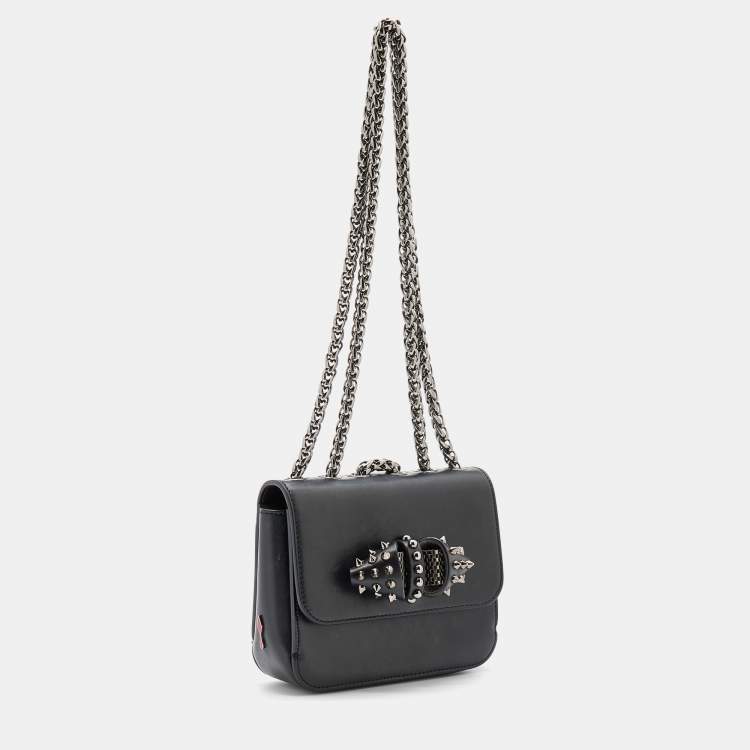 Pre Owned Christian Louboutin Black Leather Sweet Charity Loubi Bow Shoulder Bag