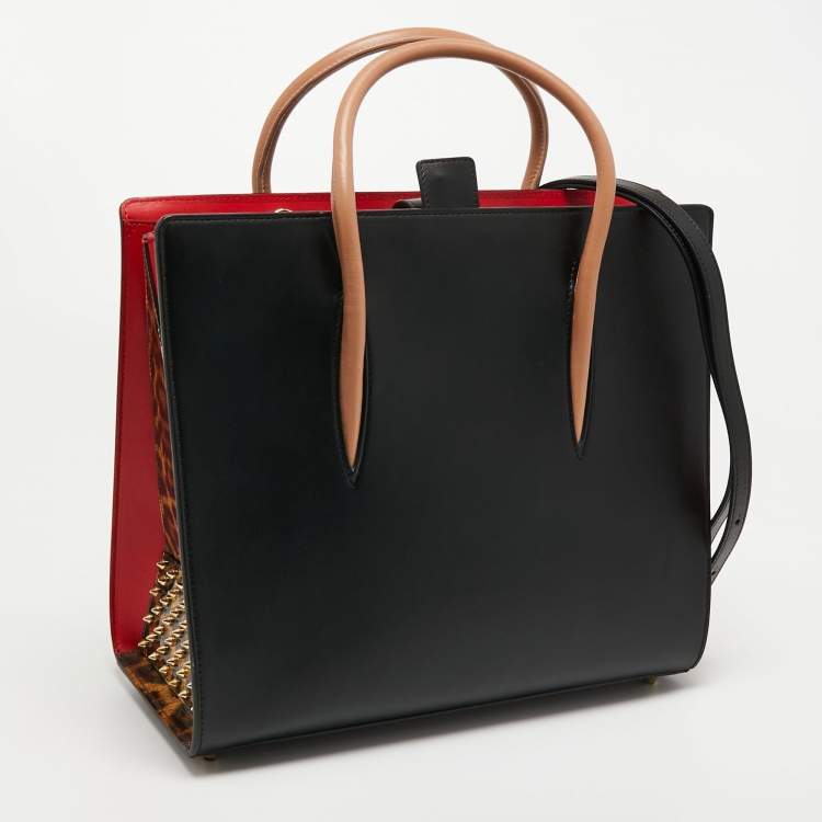 Pre Owned Christian Louboutin Black/Red Leopard Print Patent and Leather Paloma Tote