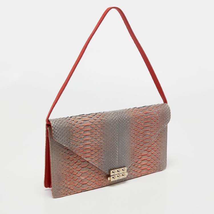 Pre Owned Christian Louboutin Ombre Orange Python Envelope Clutch