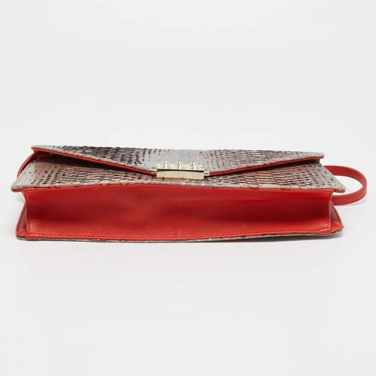 Pre Owned Christian Louboutin Ombre Orange Python Envelope Clutch