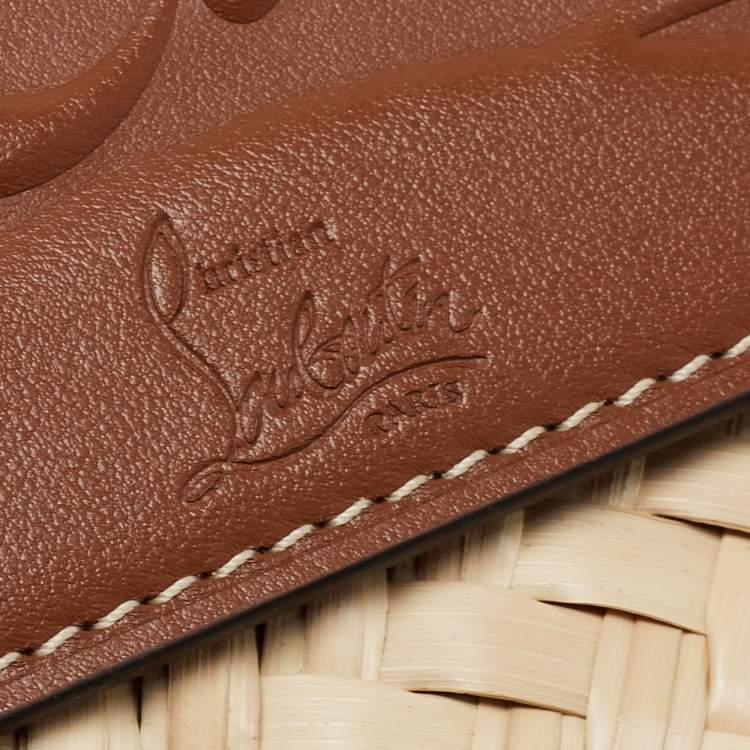 Pre Owned Christian Louboutin Brown/Cream Woven Raffia and Leather Small Loubishore Tote
