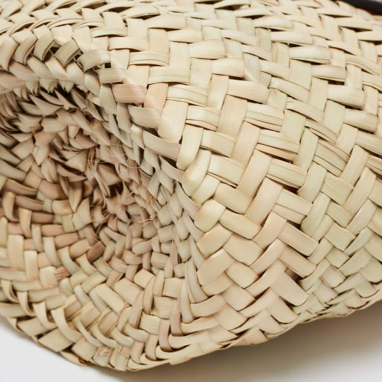 Pre Owned Christian Louboutin Brown/Cream Woven Raffia and Leather Small Loubishore Tote