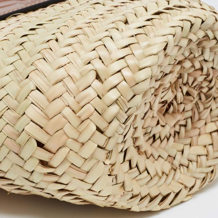 Pre Owned Christian Louboutin Brown/Cream Woven Raffia and Leather Small Loubishore Tote