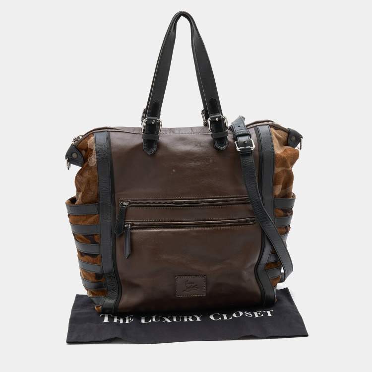 Pre Owned Christian Louboutin Multicolor Calf Hair and Leather Top Zip Tote