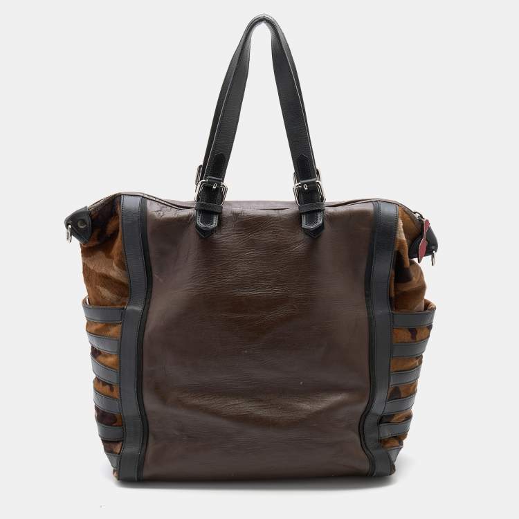 Pre Owned Christian Louboutin Multicolor Calf Hair and Leather Top Zip Tote